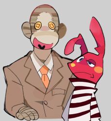 Rule 34 | 31 minutos, animal ears, button eyes, buttons, formal, hand puppet, juan carlos bodoque, monkey, monkey ears, puppet, rabbit, rabbit ears, red hair, striped clothes, stuffed toy, suit, yen0028