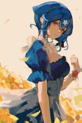 Rule 34 | 1girl, absurdres, bao (vtuber), bao (vtuber) (6th costume), blue dress, blue hair, braid, breasts, crown braid, dress, field, flower, flower field, from side, hashtag-only commentary, highres, indie virtual youtuber, medium breasts, naokomama, official alternate costume, puffy short sleeves, puffy sleeves, short hair, short sleeves, sidelocks, solo, standing, virtual youtuber, wrist cuffs, yellow flower