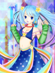 Rule 34 | 1girl, alternate costume, aqua hair, arcade sona, arm warmers, bad id, bad pixiv id, blue eyes, blush, breasts, cleavage, fingernails, gradient hair, highres, jewelry, league of legends, midriff, multicolored hair, nail polish, necklace, open mouth, purple hair, ricka0314, skirt, solo, sona (league of legends), star (symbol), umi (ricka)