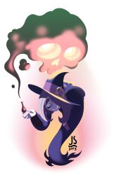Rule 34 | 10s, 1girl, arm behind back, facesfilledwithflies, fire, fire, full body, ghost, hat, little witch academia, monster, poison, potion, simple background, skull, smile, solo, sucy manbavaran, transparent background, white background, witch, witch hat