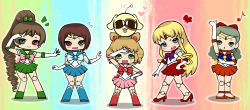 Rule 34 | 5girls, :&gt;, bad id, bad pixiv id, bishoujo senshi sailor moon, bishoujo senshi sailor moon r, bishoujo senshi sailor moon s, blonde hair, blue eyes, blue footwear, blue sailor collar, blue skirt, blush, blush stickers, boots, bow, brooch, brown hair, choker, color connection, cone hair bun, cosplay, doll, doll joints, double bun, drill hair, elbow gloves, fujinozu, gloves, green eyes, green footwear, green hair, green skirt, hair bobbles, hair bow, hair bun, hair ornament, heart, heart brooch, heterochromia, hinaichigo, inner senshi, jewelry, joints, kanaria, knee boots, kunkun, long hair, luna-p, magical girl, multiple girls, musical note, open mouth, parody, pink bow, ponytail, red bow, red eyes, red footwear, red skirt, rozen maiden, sailor chibi moon, sailor chibi moon (cosplay), sailor collar, sailor jupiter, sailor jupiter (cosplay), sailor mars, sailor mars (cosplay), sailor mercury, sailor mercury (cosplay), sailor moon, sailor moon (cosplay), sailor senshi, sailor venus, sailor venus (cosplay), shinku, short hair, skirt, souseiseki, suiseiseki, v, very long hair, white gloves