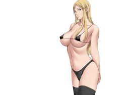 Rule 34 | 10s, 1girl, areola slip, bare shoulders, bikini, black thighhighs, blonde hair, blue eyes, breasts, collarbone, female focus, francesca mathy, freckles, game cg, large breasts, legs, long hair, looking at viewer, micro bikini, navel, panties, sei shoujo, solo, standing, starless, swimsuit, thighhighs, thighs, transparent background, underwear, white background, will (company)
