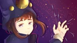 Rule 34 | 1girl, absurdres, blue eyes, boogiepop, boogiepop (character), brown hair, cloak, closed mouth, commentary request, hat, highres, huge filesize, jauntah, long sleeves, miyashita touka, short hair, smile, smug, solo, string