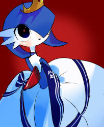 Rule 34 | 1girl, absurdres, alternate color, alternate eye color, blue bow, blue eyes, blue hair, blue ribbon, blue skin, blush, bob cut, bow, clothed pokemon, colored skin, creatures (company), female focus, flat chest, game freak, gardevoir, gen 3 pokemon, hair over one eye, happy, highres, long skirt, looking to the side, looking up, multicolored skin, nintendo, one eye covered, open mouth, pokemon, pokemon (creature), powerpuff (pixiv 60944739), red background, red pupils, ribbon, shiny pokemon, short hair, simple background, skirt, smile, solo, standing, tiara, two-tone skin, white skin, white skirt, yellow headwear
