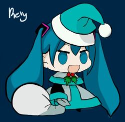 Rule 34 | 1girl, aqua eyes, aqua hair, aqua ribbon, bag, capelet, chibi, christmas, dress, full body, gift bag, hat, hatsune miku, holding, holding bag, holding sack, long hair, long sleeves, lowres, meme, non-web source, onlyrevy, padoru (meme), red capelet, red dress, red hat, ribbon, sack, santa costume, santa hat, short sleeves, simple background, solo, source request, standing, twintails, very long hair, vocaloid