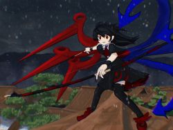 Rule 34 | 1girl, arrow (projectile), asymmetrical wings, black dress, black hair, black nails, black thighhighs, blue wings, bow, bow (weapon), bowtie, buttons, center frills, commentary request, dress, fingernails, footwear bow, frilled dress, frills, full body, grin, highres, holding, holding arrow, holding bow (weapon), holding weapon, houjuu nue, long fingernails, mary janes, medium hair, messy hair, nail polish, red bow, red bowtie, red eyes, red footwear, red wings, ritsuzou, shoes, short dress, short sleeves, slit pupils, smile, snowing, solo, thighhighs, tomoe (symbol), touhou, weapon, wings, wristband