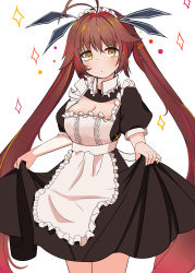 Rule 34 | 1girl, absurdres, alternate costume, antenna hair, apron, breasts, brown eyes, brown hair, cla (finesoda), cleavage, commentary request, curtsey, enmaided, girls&#039; frontline, highres, korean commentary, large breasts, long hair, long skirt, looking at viewer, m14 (girls&#039; frontline), maid, maid apron, maid headdress, medium breasts, skirt, solo, twintails, very long hair, yellow eyes
