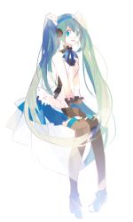 Rule 34 | 1girl, 7th dragon, 7th dragon (series), 7th dragon 2020, bad id, bad pixiv id, detached sleeves, green eyes, green hair, hatsune miku, long hair, matching hair/eyes, sitting, solo, thighhighs, twintails, very long hair, vocaloid, white background, z2201199
