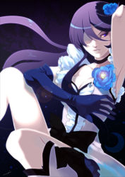 Rule 34 | 10s, 1girl, armpits, bad id, bad pixiv id, black neckwear, blue eyes, blue flower, blue rose, boots, bow, breasts, brooch, choker, cleavage, cure moonlight, dress, elbow gloves, flower, gloves, hair flower, hair ornament, heart, heart brooch, heartcatch precure!, jewelry, lens flare, long hair, magical girl, narumi yuka, precure, purple hair, rose, single elbow glove, single glove, small breasts, solo, tsukikage yuri, waist bow
