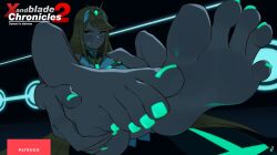 Rule 34 | 1girl, absurdres, artist logo, averting eyes, barefoot, blonde hair, blush, closed mouth, commentary, dorsiflexion, english commentary, feet, foot focus, foreshortening, glowing, gold trim, green nails, highres, holding own foot, knees up, long hair, looking at viewer, mohoshadream, mythra (xenoblade), nail polish, paid reward available, parody, sidelocks, sleeveless, soles, solo, spread toes, sweatdrop, tiara, title parody, toe scrunch, toenail polish, toenails, toes, v-shaped eyebrows, very long hair, xenoblade chronicles (series), xenoblade chronicles 2, yellow eyes