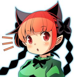 Rule 34 | 1girl, :o, animal ears, bad id, bad pixiv id, blush, braid, cat ears, extra ears, kaenbyou rin, oimo (imoyoukan), open mouth, pointy ears, red eyes, red hair, solo, touhou, twin braids, upper body