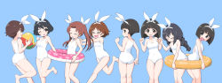 Rule 34 | &gt; &lt;, 6+girls, :d, ;d, absurdres, alternate hairstyle, ass, ball, beach volleyball, black eyes, black hair, blue background, blunt bangs, blunt ends, blush, bob cut, breasts, brown eyes, cleavage, closed eyes, closed mouth, commentary, covered navel, food, food in mouth, frown, girls und panzer, gotou moyoko, hair ribbon, head tilt, highres, holding, holding ball, holding food, holding hands, holding swim ring, innertube, isobe noriko, kadotani anzu, konparu nozomi, leaning forward, leg up, long hair, looking at another, looking back, medium breasts, multiple girls, one-piece swimsuit, one eye closed, open mouth, parted lips, popsicle, pushing, reizei mako, ribbon, running, sakaguchi karina, school swimsuit, shared innertube, short hair, simple background, sleeping, sleeping upright, small breasts, smile, sono midoriko, standing, standing on one leg, sweatdrop, swim ring, swimsuit, transparent, twintails, utsugi yuuki, w arms, white one-piece swimsuit, white ribbon, white school swimsuit, yabai gorilla