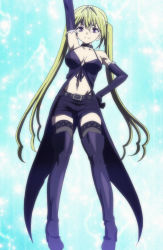 Rule 34 | 10s, absurdres, armpits, blonde hair, boots, breasts, cleavage, elbow gloves, fishnet thighhighs, fishnets, gloves, highres, lieselotte sherlock, long hair, midriff, purple eyes, screencap, solo, thigh boots, thighhighs, trinity seven, twintails, very long hair