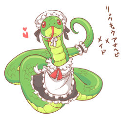 Rule 34 | atusix, forked tongue, heart, maid, red eyes, snake, text focus, tongue, tongue out, translated