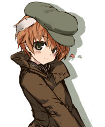 Rule 34 | 1girl, animal ears, blush, dog ears, green eyes, hat, heart, isabelle du monceau de bergendal, null (nyanpyoun), orange hair, short hair, sketch, smile, solo, strike witches, world witches series