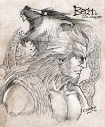 Rule 34 | 1boy, bear, beorn, character name, closed mouth, commentary, english commentary, frown, kazuki-mendou, tolkien&#039;s legendarium, long hair, male focus, monochrome, muscular, muscular male, solo, the hobbit