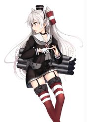 Rule 34 | 10s, 1girl, amatsukaze (kancolle), black panties, brown eyes, colis (regunm772), dress, gloves, highres, kantai collection, long hair, looking away, open mouth, panties, sailor dress, silver hair, simple background, solo, two side up, underwear, white background