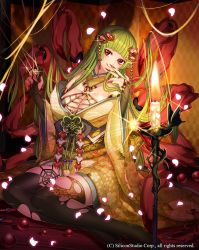 Rule 34 | 1girl, :q, arthropod girl, ball, bare shoulders, beads, black thighhighs, blunt bangs, breasts, bridal gauntlets, checkered background, cleavage, closed mouth, company name, detached collar, egasumi, fingernails, floral print, gem, green hair, gyakushuu no fantasica, hair ornament, hand to own mouth, head tilt, huge breasts, insect girl, japanese clothes, jewelry, katagiri hachigou, kimono, licking lips, long fingernails, long hair, monster girl, nail polish, no shoes, obi, official art, on floor, pendant, print kimono, red eyes, red nails, ring, sash, shadow, sharp fingernails, silk, sitting, solo, sparkle, spider girl, spider web, tassel, thighhighs, tongue, tongue out, torn clothes, torn thighhighs, very long hair, wide sleeves, wooden floor, yokozuwari