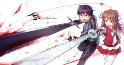 Rule 34 | 10s, asuna (sao), black hair, blood, brown hair, g.h (gogetsu), gogetu, highres, kirito, long hair, solo, sword, sword art online, weapon