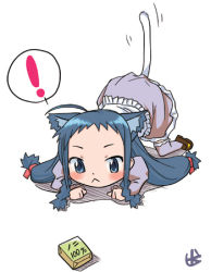 Rule 34 | !, 00s, :&lt;, ahoge, all fours, animal ears, ayase yue, blue eyes, blue hair, blush, cat ears, cat tail, juice box, lowres, mahou sensei negima!, pet play, pounce, signature, solo, tail, tail wagging, thighhighs, top-down bottom-up, twintails, zettai ryouiki