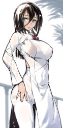 Rule 34 | 1girl, akinaie, black hair, blue eyes, breasts, commentary request, dress, hair between eyes, hair ornament, large breasts, long hair, looking at viewer, mole, mole under eye, original, smile, solo, standing, vietnamese dress, white dress
