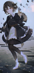 Rule 34 | + +, 1girl, absurdres, black butterfly, black dress, black pantyhose, brown eyes, brown hair, bug, butterfly, closed mouth, collared dress, commentary request, dress, full body, gothic lolita, high heels, highres, insect, iwai ku tsuki, lolita fashion, long sleeves, looking at viewer, original, outdoors, pantyhose, short hair, skirt, solo, standing, standing on one leg, white footwear, white skirt