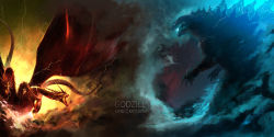 Rule 34 | 2others, absurdres, cloud, cloudy sky, copyright name, electricity, fangs, from side, glowing, glowing eyes, glowing mouth, godzilla, godzilla: king of the monsters, godzilla (monsterverse), godzilla (series), highres, hikari (coolack2), horns, kaijuu, king ghidorah, king ghidorah (monsterverse), legendary pictures, monster, monsterverse, multiple heads, multiple others, multiple tails, outdoors, sky, smoke, spiked tail, spines, tail, toho, wings