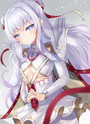 Rule 34 | + +, 1girl, azur lane, blue eyes, blush, breasts, cape, clothing cutout, crossed bangs, double bun, dress, epaulettes, expressionless, hair bun, hair ornament, inoue takuya (tactactak), le malin (azur lane), long hair, looking at viewer, own hands clasped, own hands together, pantyhose, ribbon, short dress, sidelocks, small breasts, solo, thighband pantyhose, underboob cutout, white dress, white hair, white pantyhose