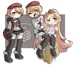 Rule 34 | 2girls, absurdres, ammunition, armedrabbit, beret, black footwear, black gloves, black shorts, black thighhighs, blonde hair, blush, boots, breasts, brown eyes, carrying, choker, cleavage, closed mouth, clothes around waist, collarbone, commission, dog tags, female commander (girls&#039; frontline), full body, fur-trimmed boots, fur-trimmed jacket, fur trim, garrison cap, girls&#039; frontline, gloves, green headwear, green jacket, griffin &amp; kryuger, hand on own hip, hat, highres, jacket, jacket around waist, journey in the auspicious snow (girls&#039; frontline), long hair, long sleeves, looking at viewer, m2hb (girls&#039; frontline), mole, mole under eye, multiple girls, open mouth, princess carry, red eyes, red headwear, red jacket, red ribbon, ribbon, second-party source, shirt, shirt tucked in, short hair, shorts, sleeveless, sleeveless jacket, sleeveless shirt, thighhighs, tied shirt, very long hair, white shirt