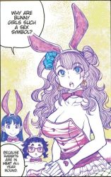 Rule 34 | 3girls, animal ears, blue eyes, blue hair, bow, bowtie, breasts, buttons, cleavage, earrings, fake animal ears, fishnet pantyhose, fishnets, galko, glasses, heart, jewelry, large breasts, long hair, multiple girls, oshiete! galko-chan, pantyhose, playboy bunny, purple eyes, purple hair, rabbit ears, rabbit tail, tagme, tail