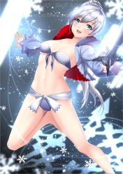 Rule 34 | 1girl, blue eyes, go-it, gradient background, long hair, ponytail, rwby, scar, scar across eye, scar on face, smile, solo, weiss schnee, white hair