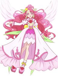 Rule 34 | 1girl, :o, commentary, cure grace, cure grace (healin&#039; good style), earrings, eyelashes, flower, fpminnie1, hair flower, hair ornament, hanadera nodoka, healin&#039; good precure, highres, jewelry, long hair, looking at viewer, magical girl, pink eyes, pink hair, precure, simple background, solo, standing, symbol-only commentary, white background, wings