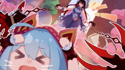 Rule 34 | &gt;o&lt;, absurdres, ahoge, animal costume, arms up, basket, black hair, blue hair, breasts, chain, cosplay, dress, gloves, grimm&#039;s fairy tales, griseo, griseo (starry impression), hair ornament, highres, honkai (series), honkai impact 3rd, large breasts, little red riding hood, little red riding hood (grimm), little red riding hood (grimm) (cosplay), long hair, multicolored hair, open mouth, picnic basket, red eyes, red gloves, red hair, seele (alter ego), seele vollerei, seele vollerei (starchasm nyx), smile, tongling, two-tone hair, wolf costume