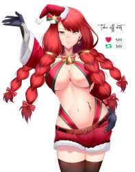 Rule 34 | 1girl, absurdres, breasts, christmas, earrings, fairy tail, highres, irene belserion, jewelry, large breasts, long hair, looking at viewer, navel, quad braids, ranea 42, red hair, revealing clothes, solo, thighhighs, underboob