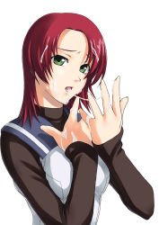 Rule 34 | 00s, cum, green eyes, my-hime, red hair, simple background, solo, tanaka shoutarou, white background, yuuki nao