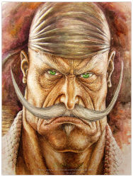 Rule 34 | 1boy, bandana, edward newgate, facial hair, green eyes, highres, leemarej, looking at viewer, male focus, mustache, old, old man, one piece, pirate, realistic, solo