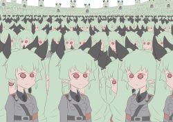 Rule 34 | 6+girls, absurdres, anchovy (girls und panzer), chibi, clone, girls und panzer, green hair, hair ribbon, highres, multiple girls, o o, red eyes, ribbon, self-upload, trollzamahd, twintails