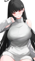 Rule 34 | 1girl, absurdres, bare shoulders, black hair, blue archive, breasts, hair ornament, hairclip, highres, kunizaki, large breasts, long hair, looking at viewer, red eyes, rio (blue archive), sweater, turtleneck, turtleneck sweater