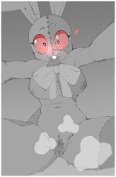 Rule 34 | 1girl, absurdres, animal costume, artist request, ass, breasts, breasts out, rabbit costume, cameltoe, condom, condom in mouth, condom wrapper, five nights at freddy&#039;s, five nights at freddy&#039;s: security breach, heart, heart-shaped pupils, heart in eye, hetero, highres, legs apart, monochrome, mouth hold, naughty face, nipples, rabbit ears, rabbit tail, red eyes, shaded face, smile, solo, symbol-shaped pupils, symbol in eye, torn clothes, vanny (fnaf), wide hips