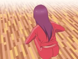 Rule 34 | 1girl, animated, animated gif, ass, bent over, breasts, large breasts, long hair, looping animation, neri sachiko, original, purple hair, solo, squatting, track suit