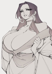 Rule 34 | 1girl, absurdres, bare shoulders, boa hancock, breasts, cleavage, highres, huge breasts, long hair, one piece, solo, uncolored, unfinished