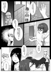 Rule 34 | bad id, bad pixiv id, chen bin, comic, feet, glasses, greyscale, highres, licking, licking foot, monochrome, school uniform, smelling, steam, text focus, thighhighs, translation request