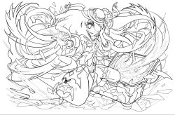 Rule 34 | 1girl, absurdres, greyscale, highres, lineart, monochrome, official art, pandora (p&amp;d), puzzle &amp; dragons, solo