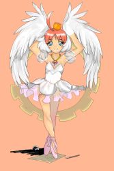 Rule 34 | 00s, 1girl, ahoge, bad id, bad pixiv id, ballerina, ballet, ballet slippers, blue eyes, crown, dress, gears, ink, jewelry, mamaledo, necklace, paper, pink hair, princess tutu, princess tutu (character), quill, solo, standing, transformation, tutu, wings