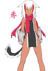 Rule 34 | 1girl, animal ears, bare legs, bare shoulders, breasts, dark-skinned female, dark skin, eyebrows, facial mark, feather hair ornament, feathers, hair ornament, looking at viewer, medium breasts, original, personification, red scarf, scarf, short hair, simple background, solo, tail, touko (kira2yue), white background, yellow eyes