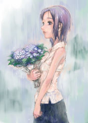 Rule 34 | bouquet, flower, hydrangea, rain, sasagawa (haikaiki), see-through, short hair, solo, wet, wet clothes
