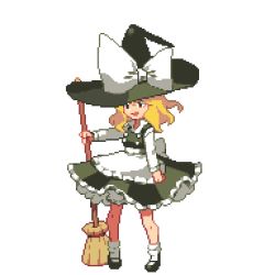 Rule 34 | 1girl, 8bit, bad id, bad pixiv id, blonde hair, broom, female focus, full body, hachi (8bit canvas), hat, kirisame marisa, lowres, pixel art, solo, touhou, transparent background, witch, witch hat