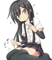 Rule 34 | 10s, asashio (kancolle), black hair, black skirt, black thighhighs, blue eyes, blush, commentary request, elbow sleeve, hair between eyes, highres, kantai collection, lap pillow, lap pillow invitation, long hair, looking at viewer, mimikaki, no shoes, seiza, shirt, simple background, sitting, skirt, smile, solo, sparkle, tamayan, thighhighs, thighs, wariza, white shirt, zettai ryouiki