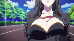 Rule 34 | 10s, animated, animated gif, black hair, breasts, cleavage, enigma (phantom world), large breasts, long hair, lowres, musaigen no phantom world, pale skin, pointy ears, screencap