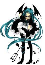 Rule 34 | 1girl, absurdres, aqua eyes, aqua hair, choker, corset, dress, full body, gloves, hatsune miku, high heels, highres, long hair, naruto maki, shoes, simple background, solo, transparent background, twintails, very long hair, vocaloid, white background, wings